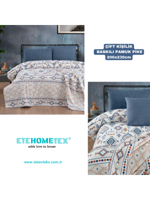 ETEHOMETEX ÇİFT KİŞİLİK BASKILI PAMUK PİKE ANATOLİA MAVİ 8696474231843